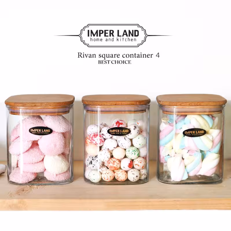 جای حبوبات شیشه ای مربع سایز 4 امپرلند