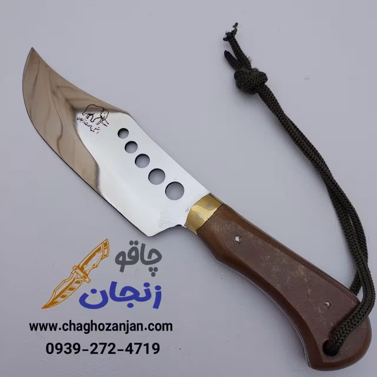 چاقو زنجان مدل شکاری F5 ضد زنگ با غلاف چرمی سایز کوچک