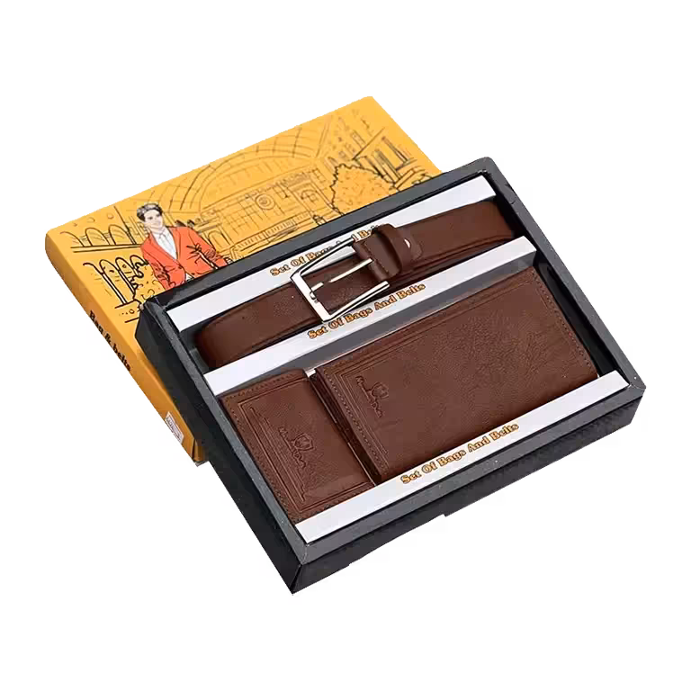 ست سه تکه کیف پول کمربند و جاکارتی مردانه چرمی