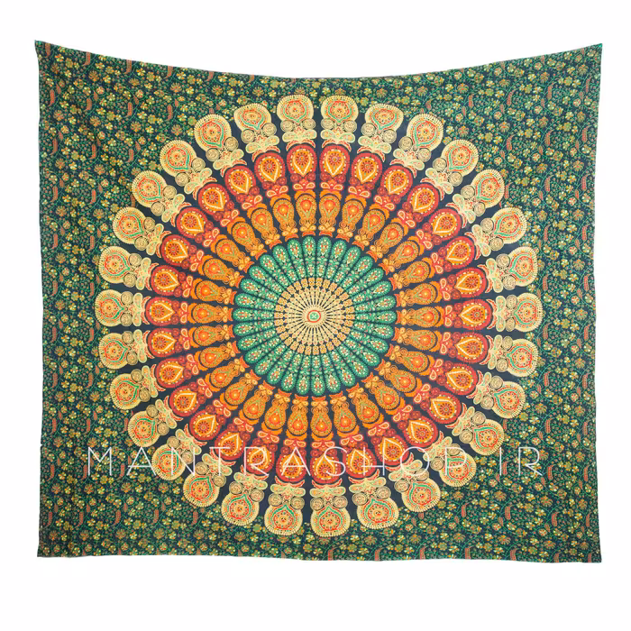 بکدراپ تپستری هندی طرح ماندالا تمام نخ : سبز
