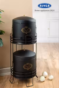 سبد سیب زمینی و پیاز 2طبقه طرح دار تمام مشکی ریور کد 8237