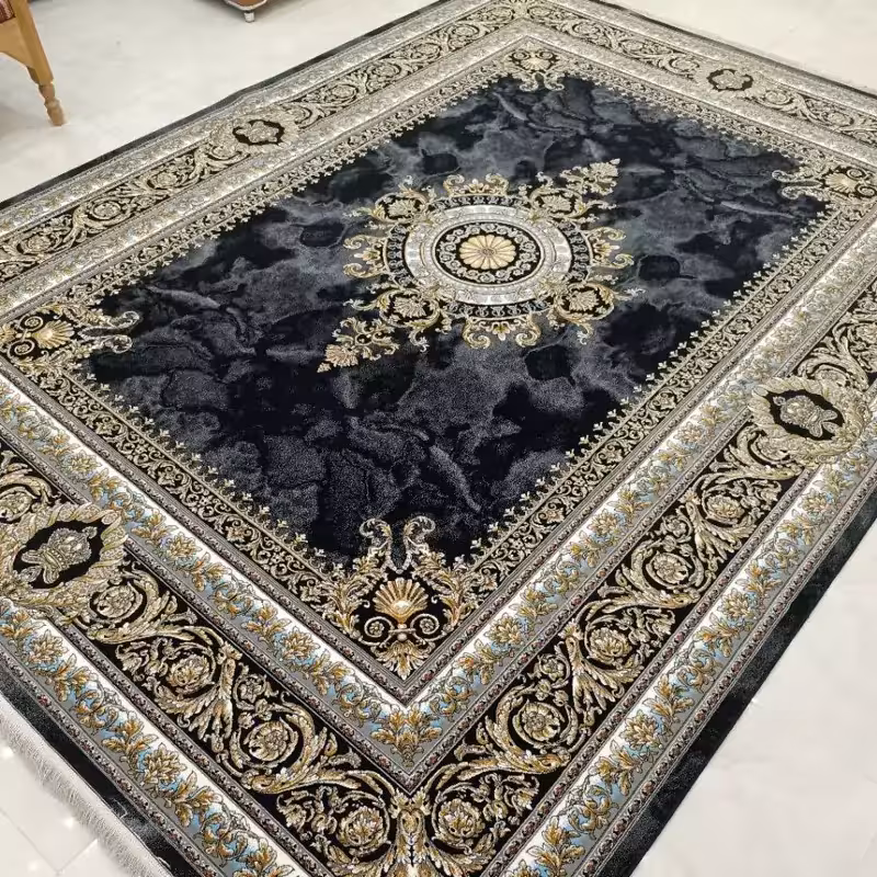 فرش ماشینی کاشان700شانه100درصدآکرلیک طرح ورساچه سرمه ای6متری(باارسال رایگان)