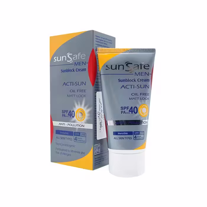 کرم ضد آفتاب فاقد چربی spf40 آقایان سان سیف مناسب برای انواع پوست 50 گرم