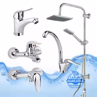 ست 5 عددی شیرآلات برند آیدا صنعت مدل قهرمان | شیر روشویی   شیر ظرفشویی   شیر حمام   شیر توالت   علم دوش اتومات | کروم براق