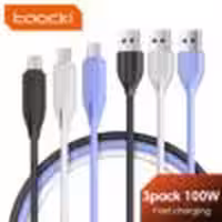 پک سه تایی کابل USB به تایپ C توکی Toocki (100w/1m) بنفش/سفید/مشکی