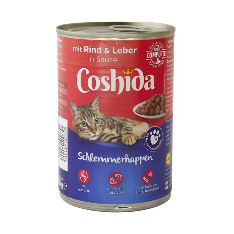 کنسرو گربه بالغ با طعم گوشت و جگر در سس برند Coshida کوشیدا 415 گرمی