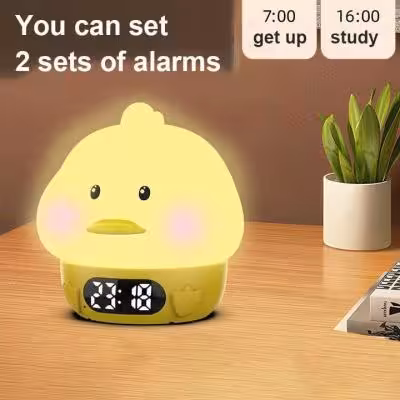 ساعت رومیزی دیجیتال وچراغ خواب سیلیکونی ضربه ای طرح جوجه اردک