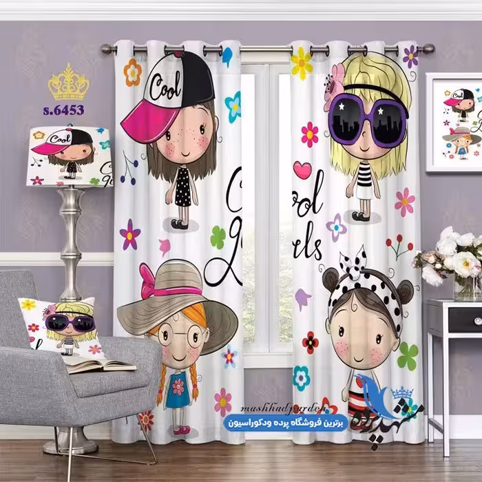 پرده پانچ دخترانه طرح دختر کوچولوها کد s-6453