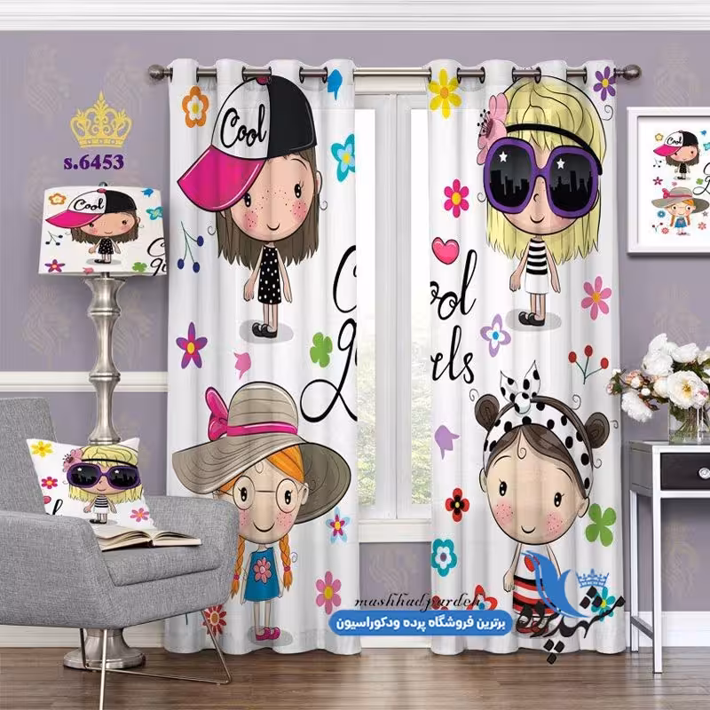 پرده پانچ دخترانه طرح دختر کوچولوها کد s-6453