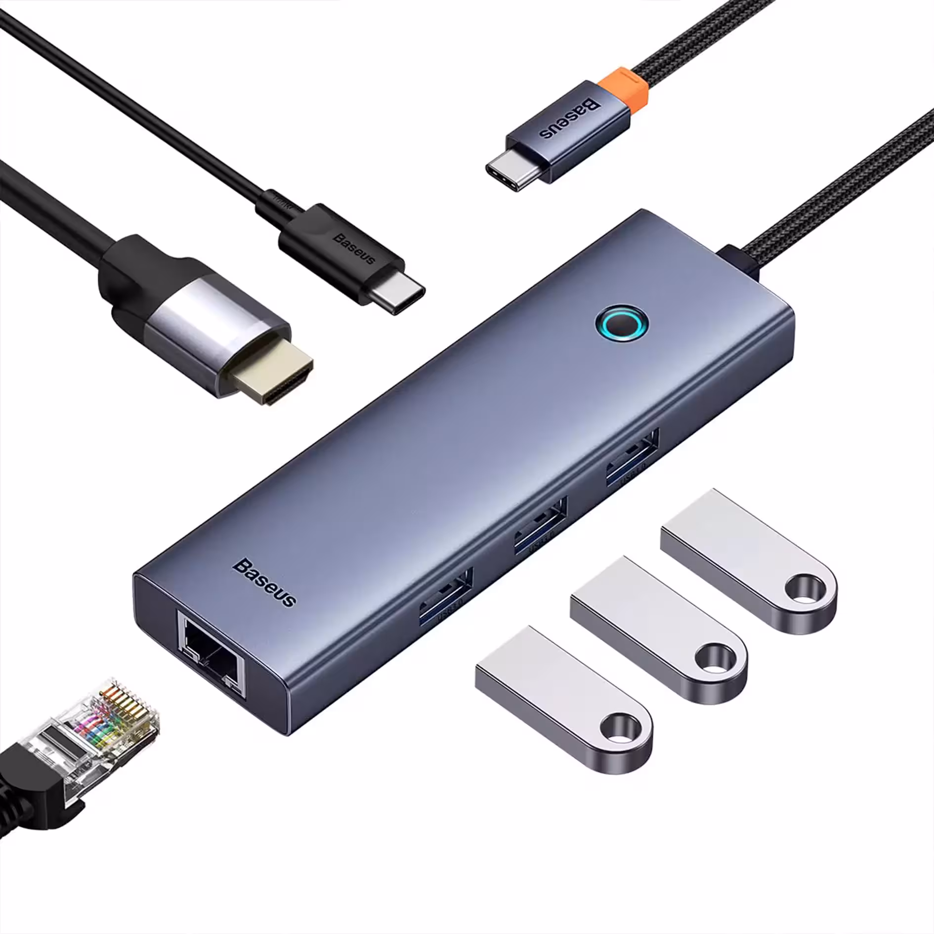 هاب باسئوس مدل Baseus UltraJoy HUB Type-C to HDMI 4K 30Hz, USB 3.0 *3, PD, RJ45