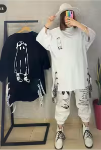 تیشرت لانگ با شلوار طرح روح لش استایل خفن دختر پسر نداره اسپرته