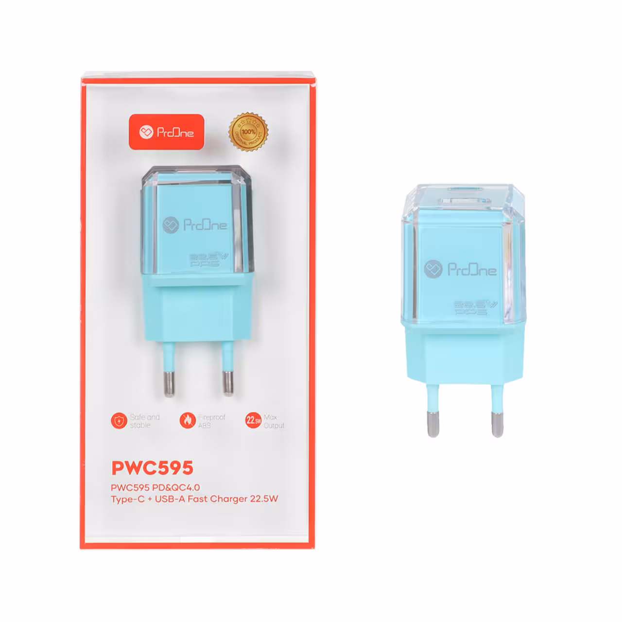 شارژر دیواری 22.5W فست و PD دو پورت ProOne مدل PWC595 - سبزآبی