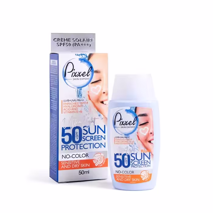 کرم ضد آفتاب بی‌رنگ SPF50 برند پیکسل مناسب پوست خشک