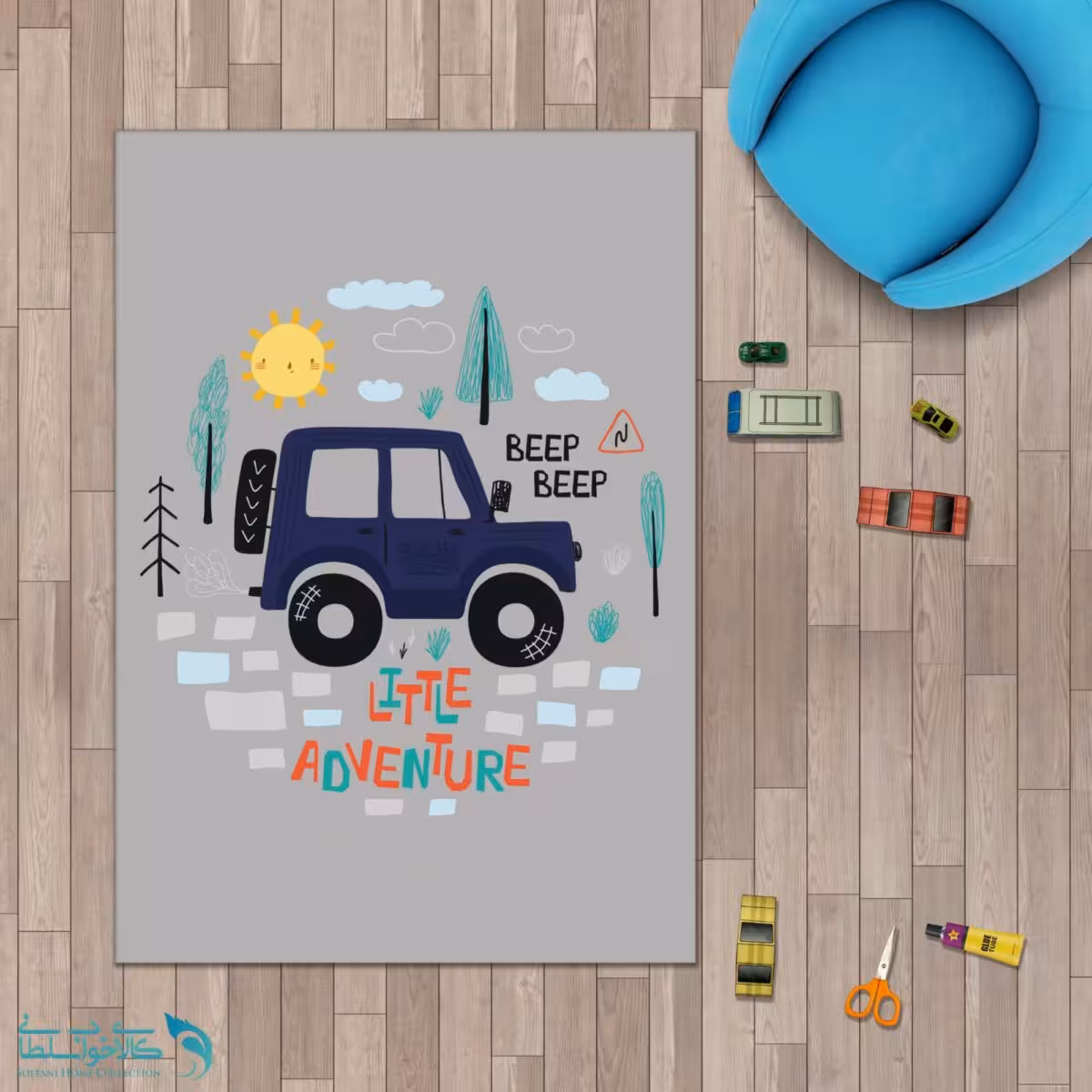 فرشینه اتاق کودک طرح ماشین ابی کد A2426