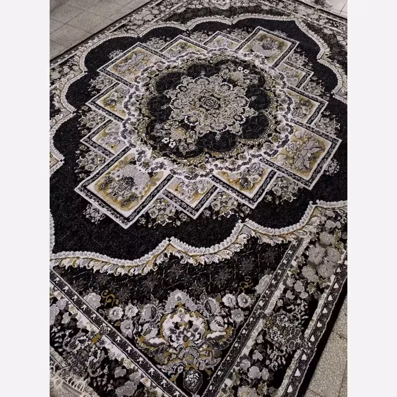 فرش ماشینی کاشان 440شانه بی سی اف سبک وزن طرح ناردون مشکی 6متری(باارسال رایگان)