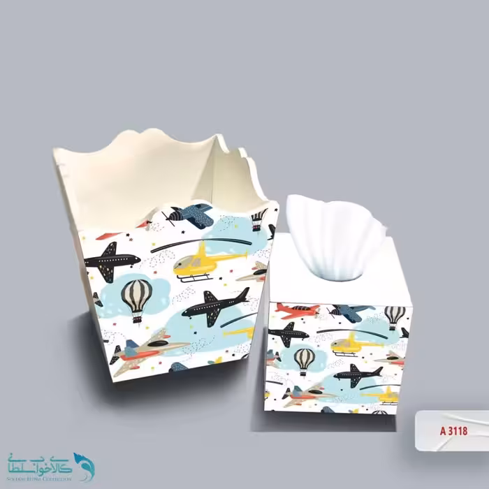 ست سطل و جا دستمال چوبی کودک طرح هلیکوپتر کد A3118