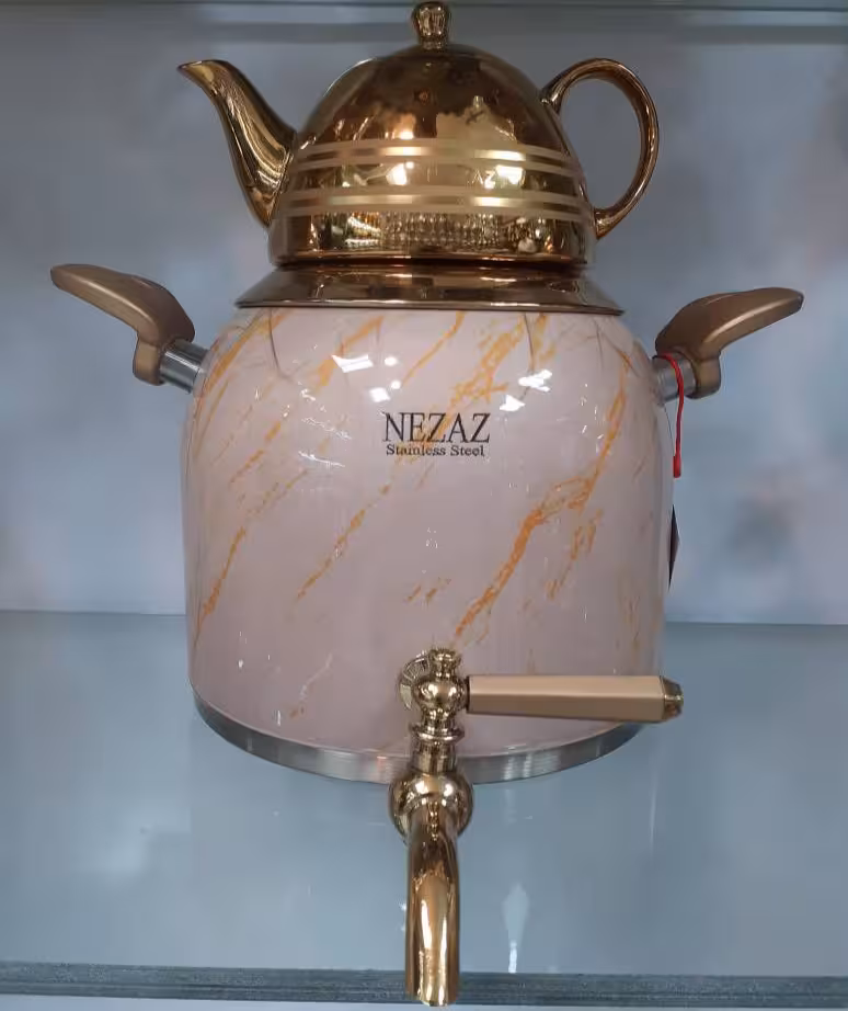 کتری قوری نزاز مدل سنگی کد 3024 کرم طلایی