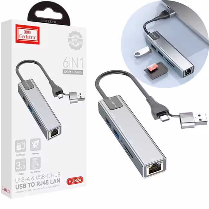 هاب USB و تایپ‌سی 5 پورت ارلدام ET-HUB24