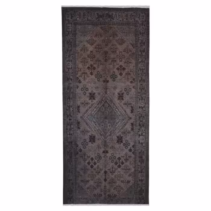 فرش دستبافت رنگ شده کناره طول سه متر طرح وینتیج