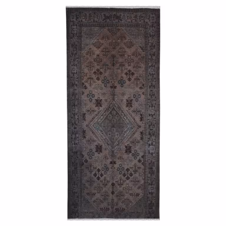 فرش دستبافت رنگ شده کناره طول سه متر طرح وینتیج