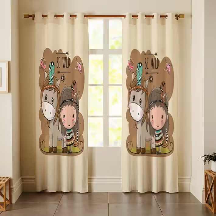 پرده پانچی چاپی طرح کودکانه   1 پنل حریر پانچی رایگان