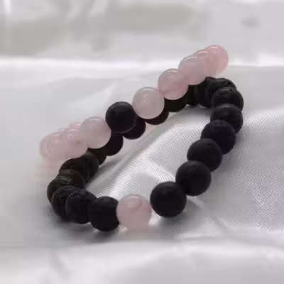 دستبند مدل رز کوارتز و لاوا کشی بسته 2 عددی