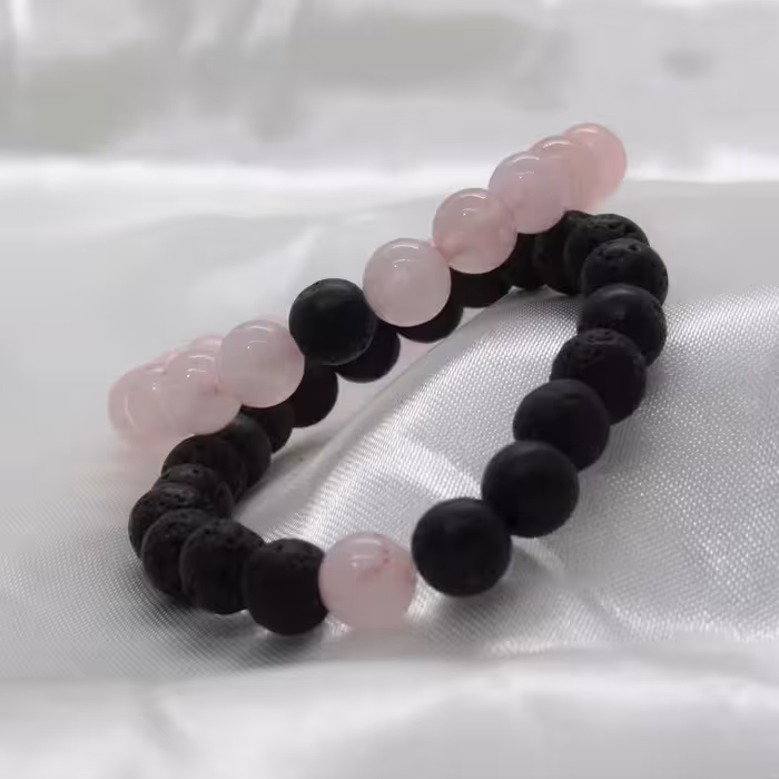 دستبند مدل رز کوارتز و لاوا کشی بسته 2 عددی