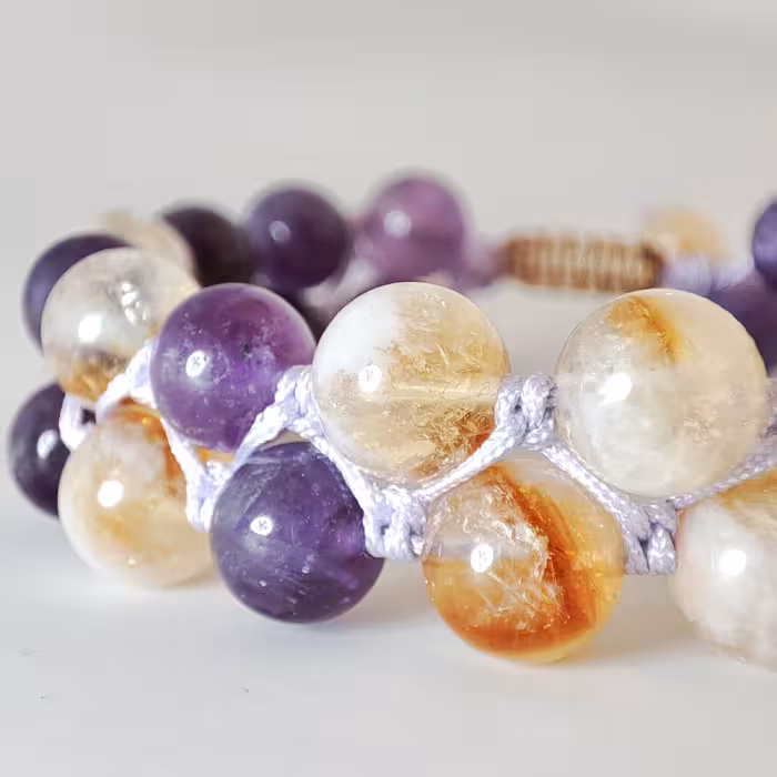 دستبند مدل آمیتیست و سیترین طبیعی