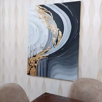 تابلو نقاشی ورق طلا طرح موج دکوراتیو برجسته کد 400