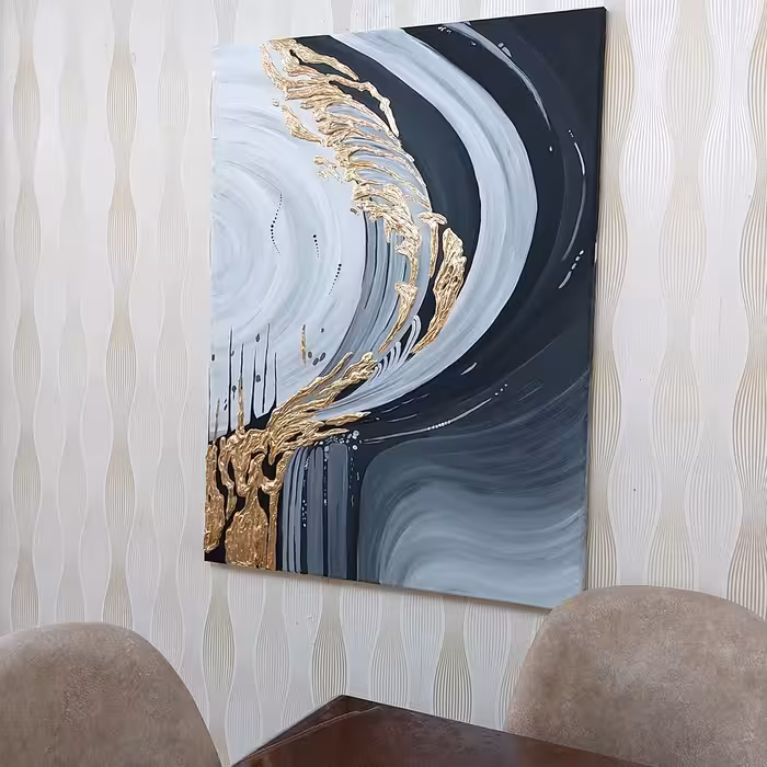 تابلو نقاشی ورق طلا طرح موج دکوراتیو برجسته کد 400