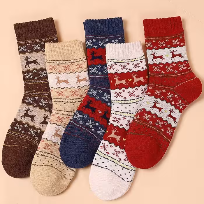 جوراب ساقدار پشمی طرح گوزن کریسمس