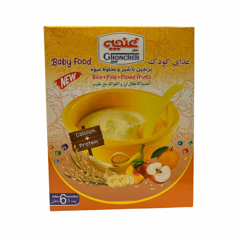 غذای کودک برنجین با شیر و مخلوط میوه غنچه – 250 گرم
