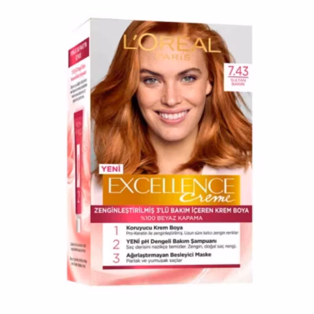 کیت رنگ مو لورآل سری EXCELLENCE شماره 7.43 رنگ مسی