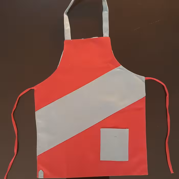 پیشبند آشپزی ساده  طرح قرمز و خاکستری با جنس کتان ضخیم