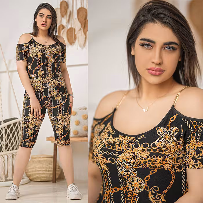 ست تاپ شلوارک زنانه طرح زنجیر مدل Sima