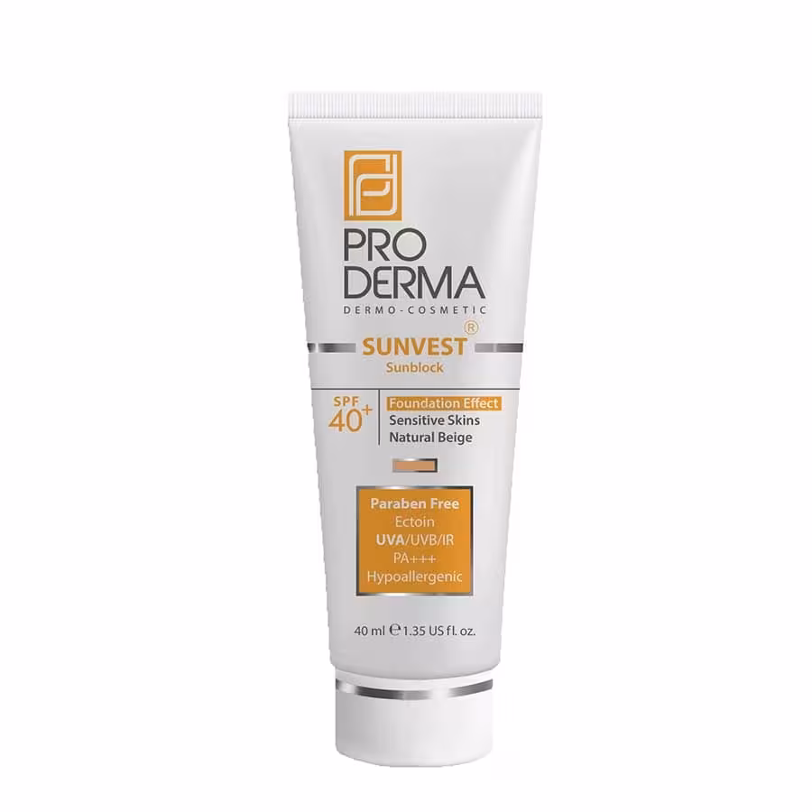 کرم ضد آفتاب فاقد جاذب های شیمیایی پرودرما با SPF 40 رنگ طبیعی