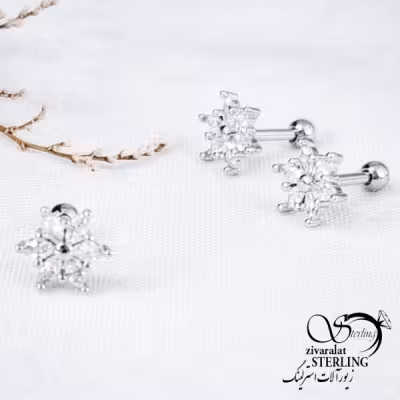 پیرسینگ گوش نگین دار طرح گل کد 12301