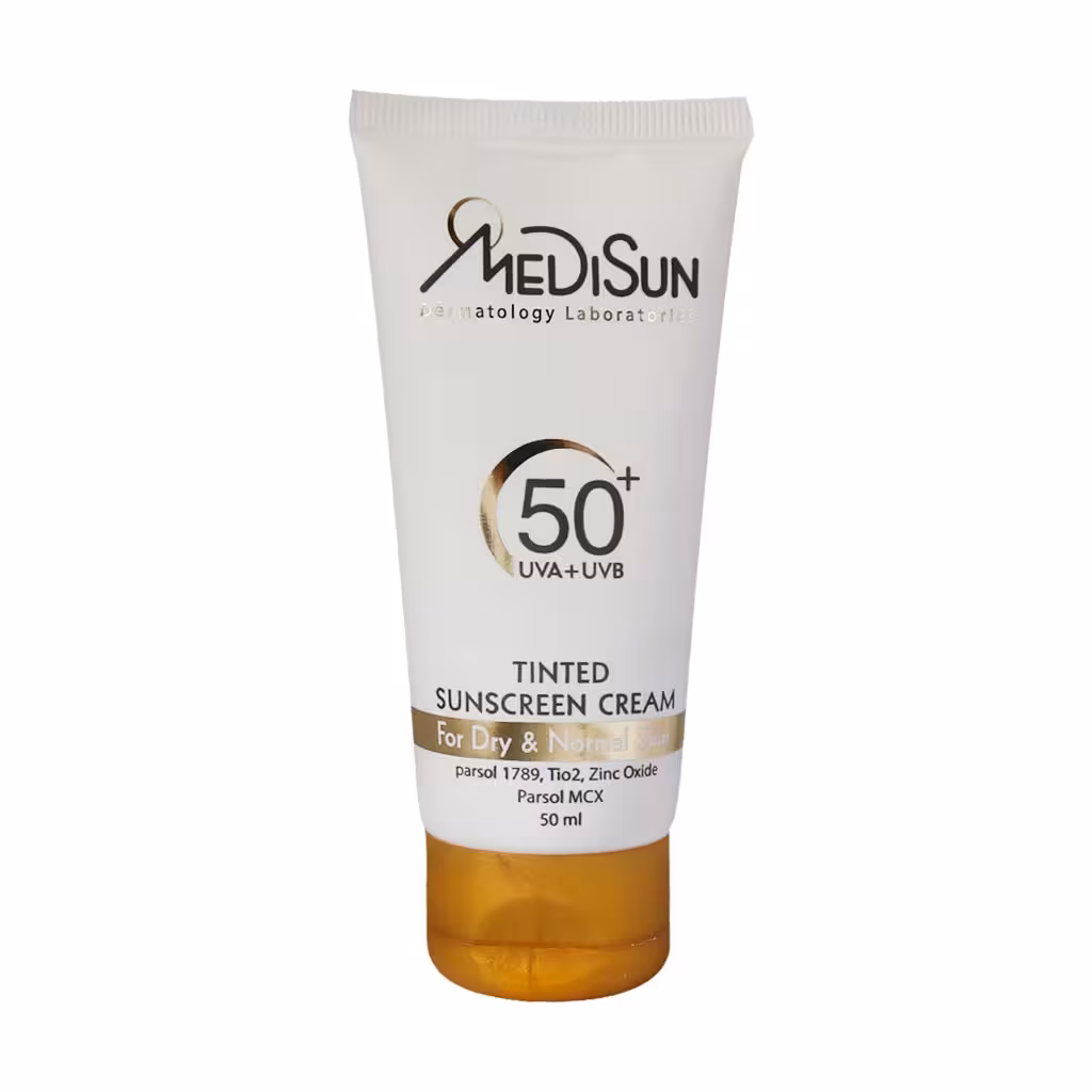 کرم ضد آفتاب رنگی SPF50 مدیسان مناسب پوست معمولی و خشک 50 میلی لیتر