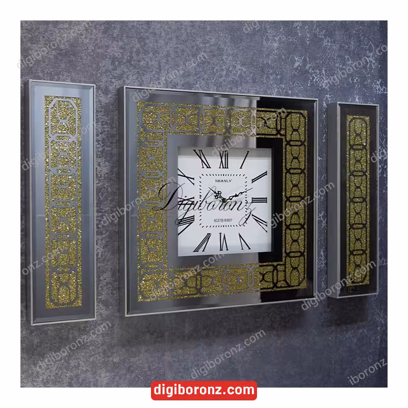 ساعت مربع زنجیره ای نقره ای طلایی