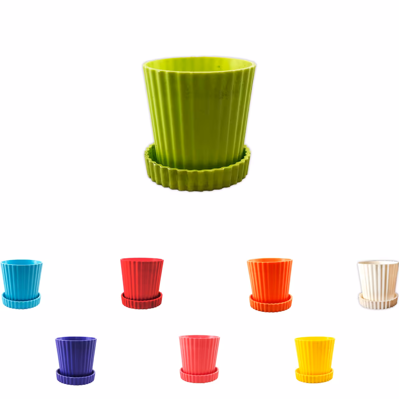 گلدان رنگی با زیر گلدانی مخصوص کاکتوس سایز 6