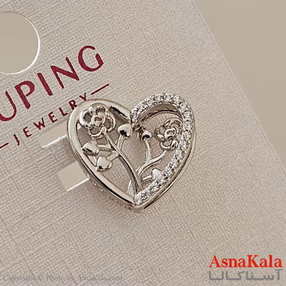 گردنبند ژوپینگ دخترانه مدل قلب گل نقره ای کد GNB161119W