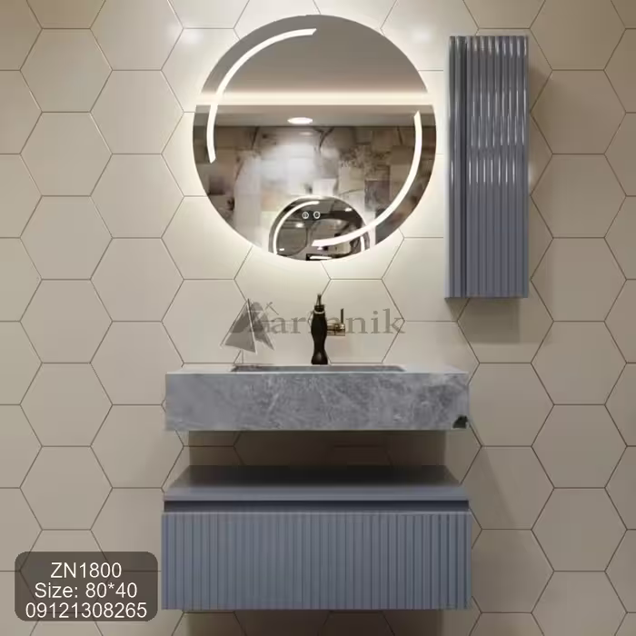 روشویی روکار سرامیکی فول ست با آینه هوشمند مجهز به بلوتوث، کد ZN1800