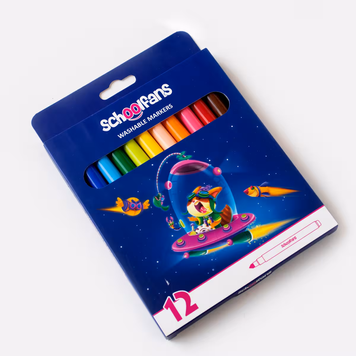 ماژیک رنگ آمیزی 12 رنگ قابل شست و شو اسکول فنس (schoolfans)