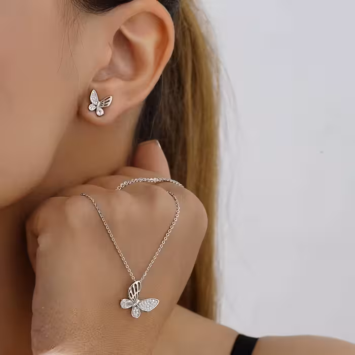 نیمست پروانه وارداتی نقره جواهری کد 00484