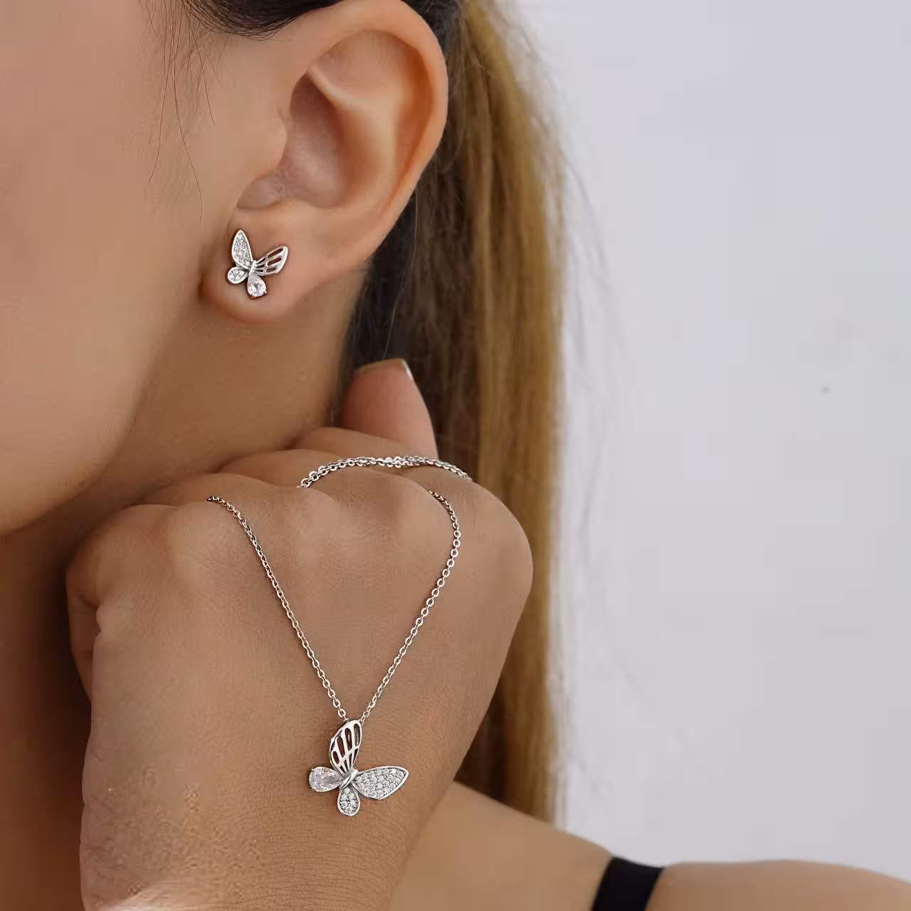 نیمست پروانه وارداتی نقره جواهری کد 00484