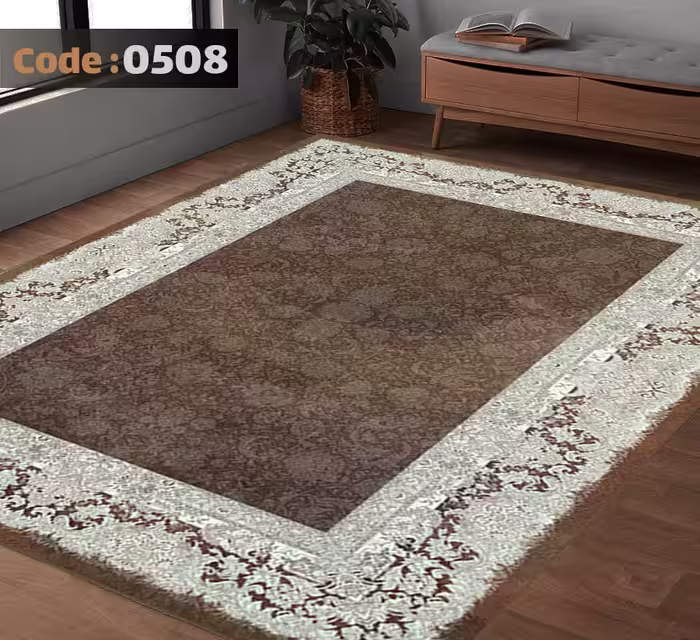 کاورفرش روفرشی دورکشدار گوشه لیفه ای کرم  قهوه ای کد 0508