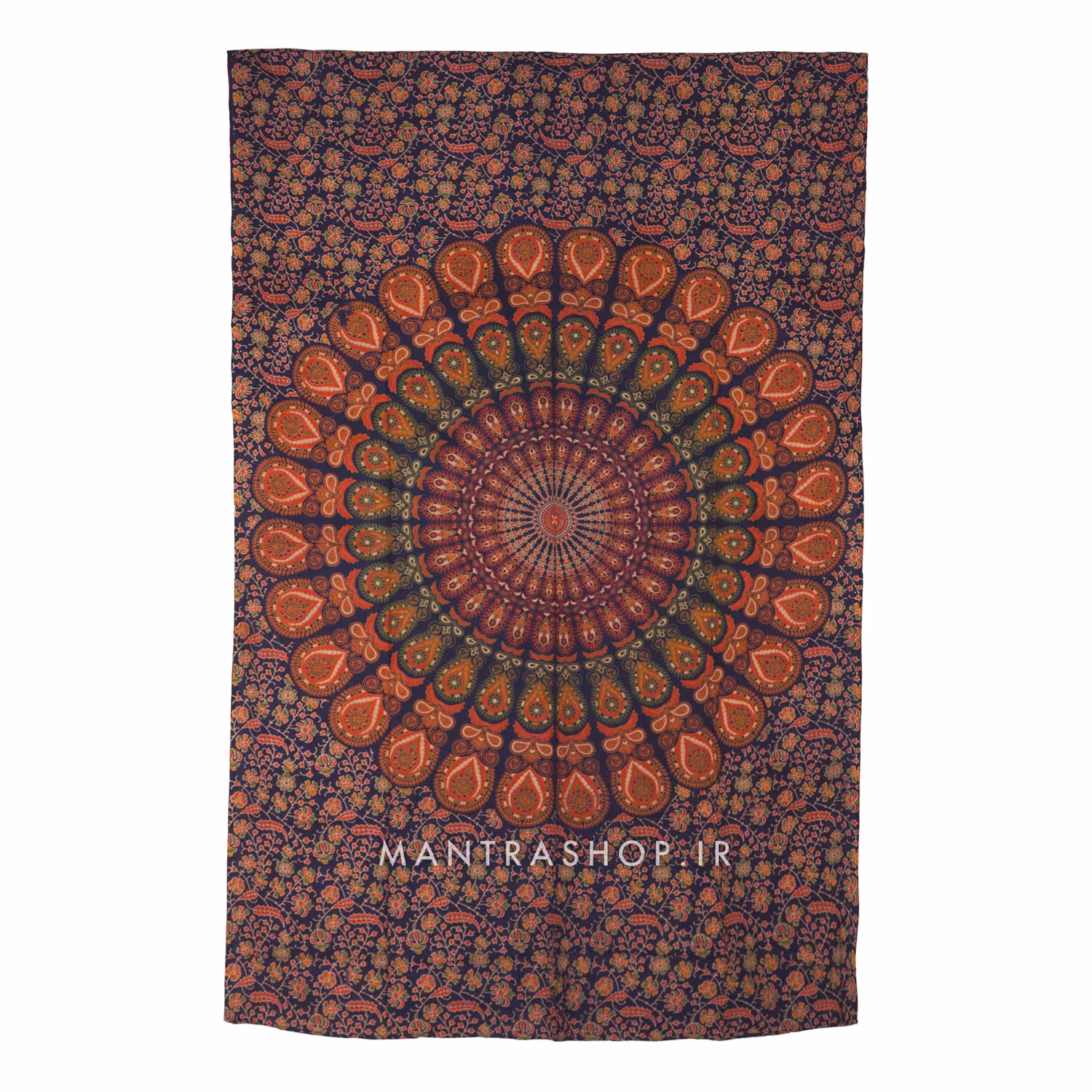 بکدراپ تپستری هندی نارنجی طرح ماندالا (رو تختی یک نفره) کد 163