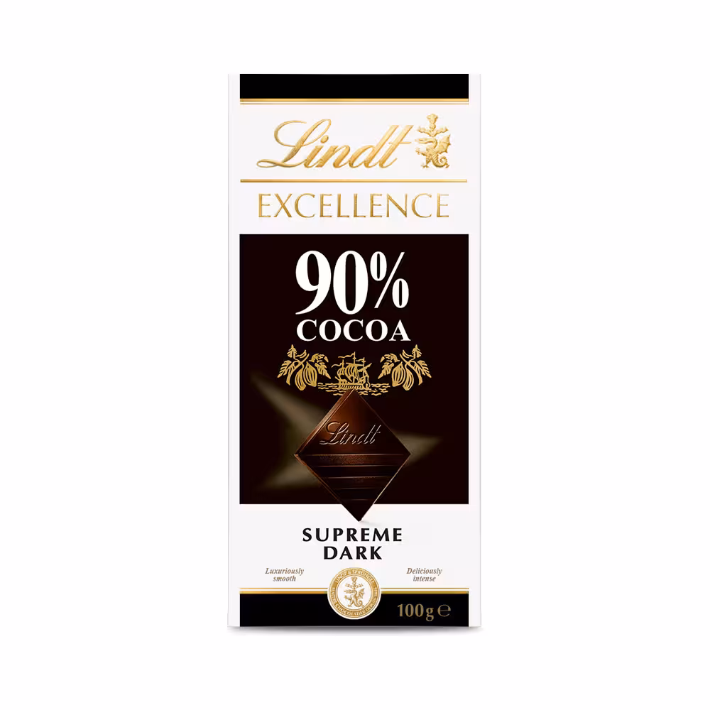 شکلات تلخ تخته ای لینت 90% وزن 100 گرم