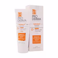 کرم ضد آفتاب فاقد چربی پرودرما SPF50 رنگ بژ روشن مناسب پوست های چرب و جوش دار حجم 40 میلی لیتر