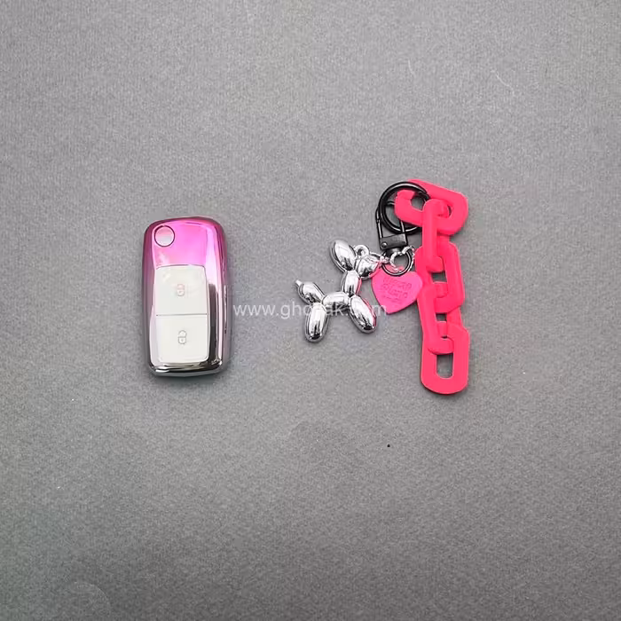 کاور ریموت پژو 405 و پارس کلید تاشو دو دکمه پینک با بند ست